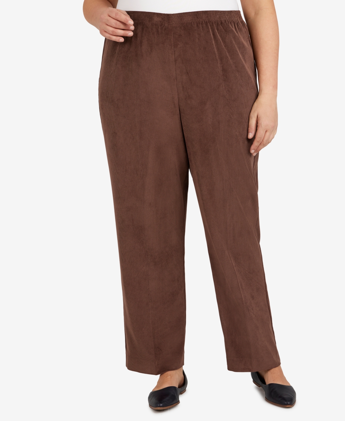Alfred Dunner Plus Size Classic Corduroy Elastic Waist Medium Length Pants In Brown