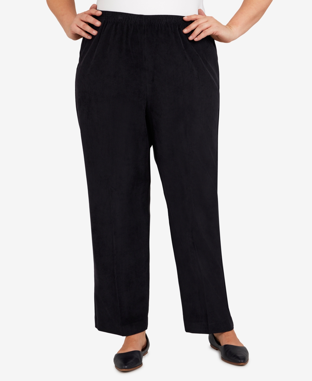 Alfred Dunner Plus Size Classic Corduroy Elastic Waist Medium Length Pants In Black