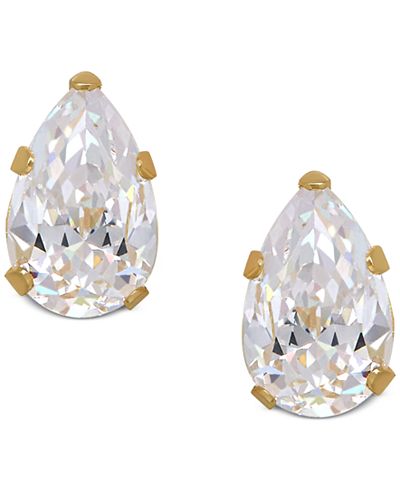 earrings gold 14k stud cubic zirconia pear cut transparent main macy yellow