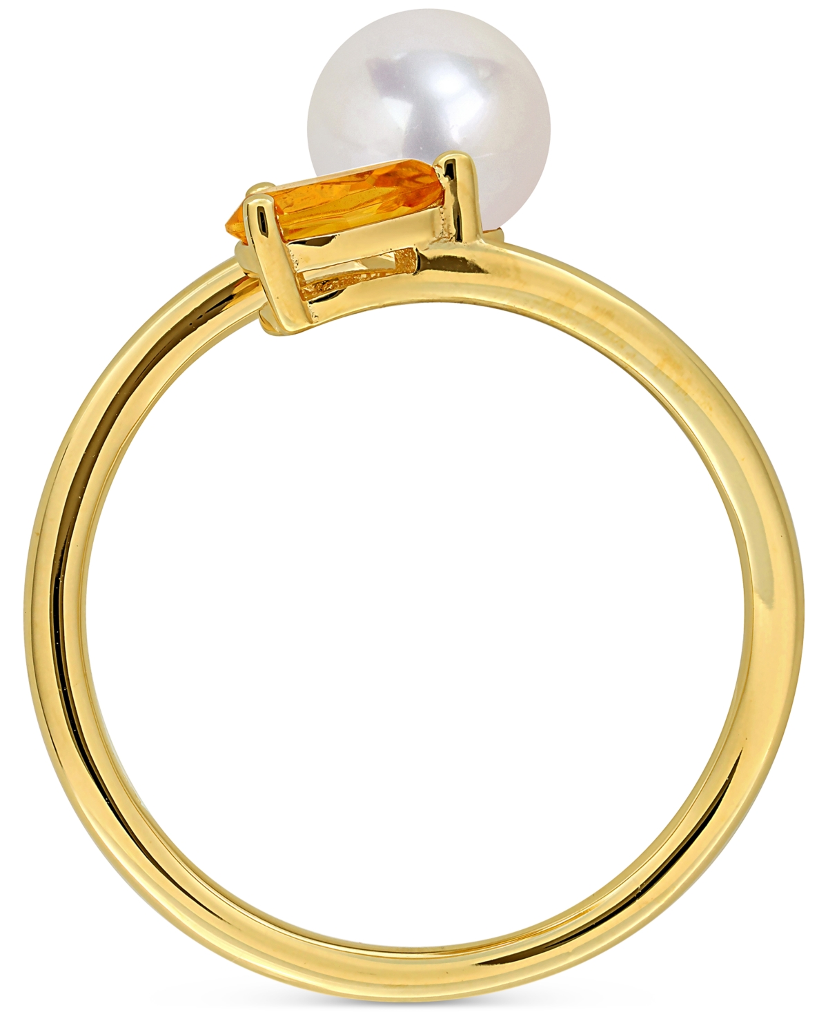Macy's Cultured Freshwater Pearl & Citrine Ring (3/8 Ct. T.w.) In 18k Gold-plated Sterling Silver In Yellow