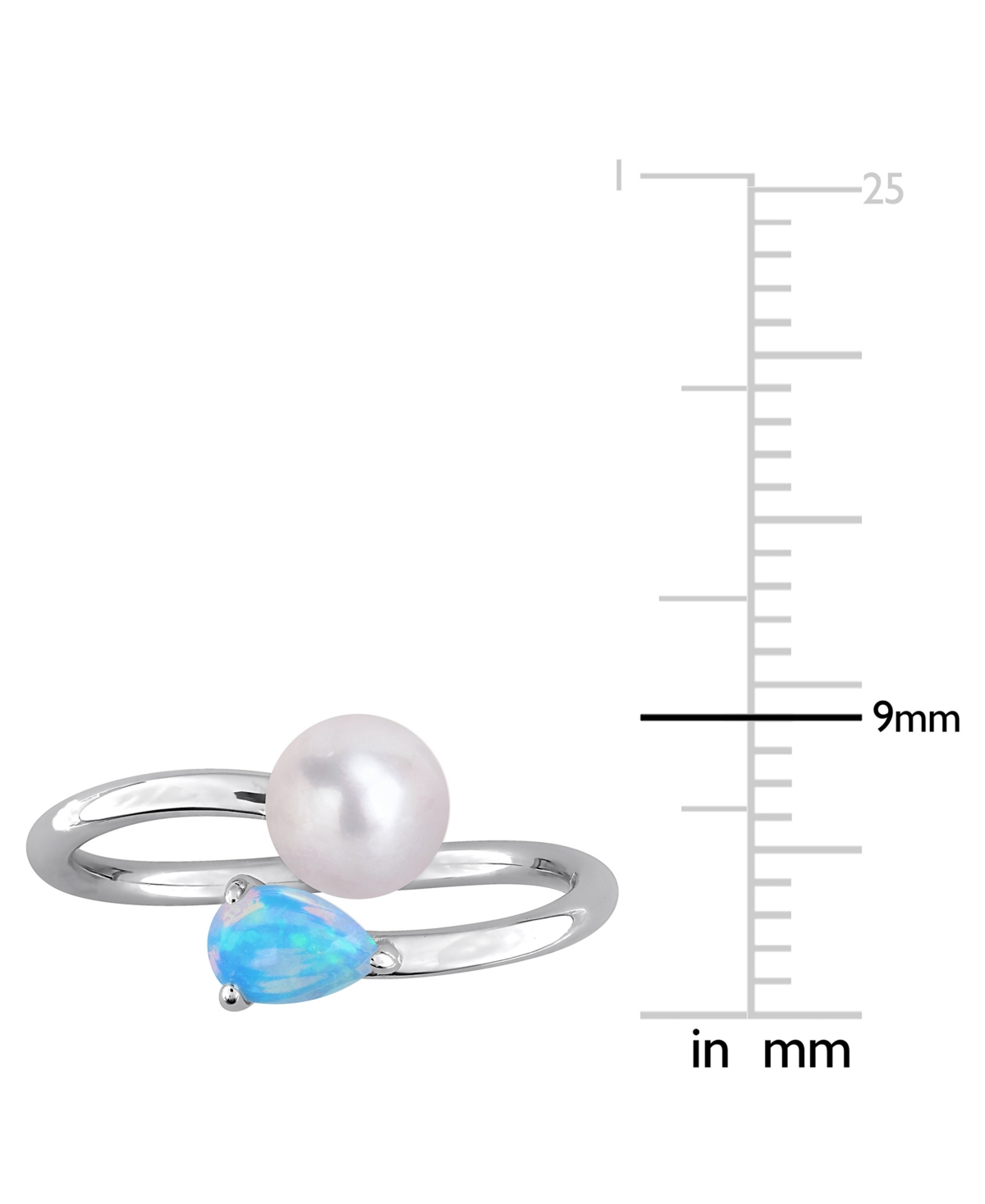 Macy's Cultured Freshwater Pearl (6mm) & Opal (3/8 Ct. T.w.) Bypass Ring In Sterling Silver In Multi