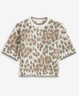 Women's Brushed Animal Print Short-Sleeve Sweater, Macy's Exclusive