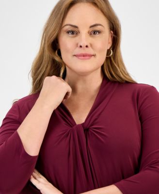 Plus Size Twist-Neck 3/4-Sleeve Top