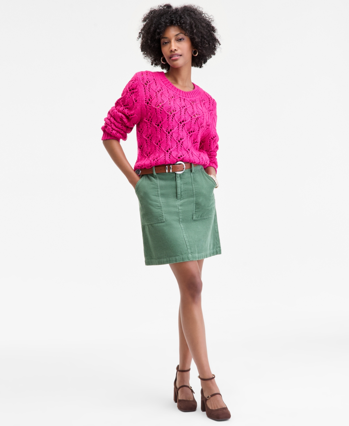 On 34th Women's Open-stitch Crewneck Sweater, Macy's Exclusive In Pink