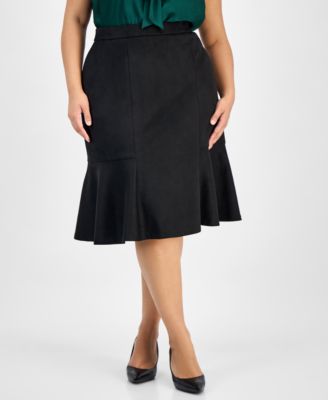 Plus Size Faux Suede Midi Skirt
