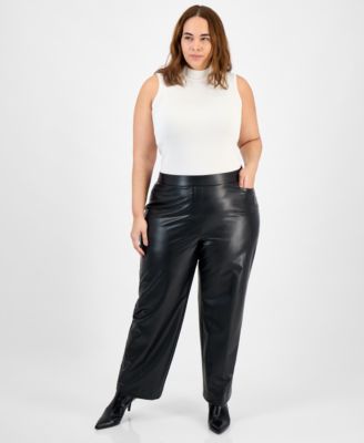 Kasper - Plus Size High Rise Faux Leather Pants