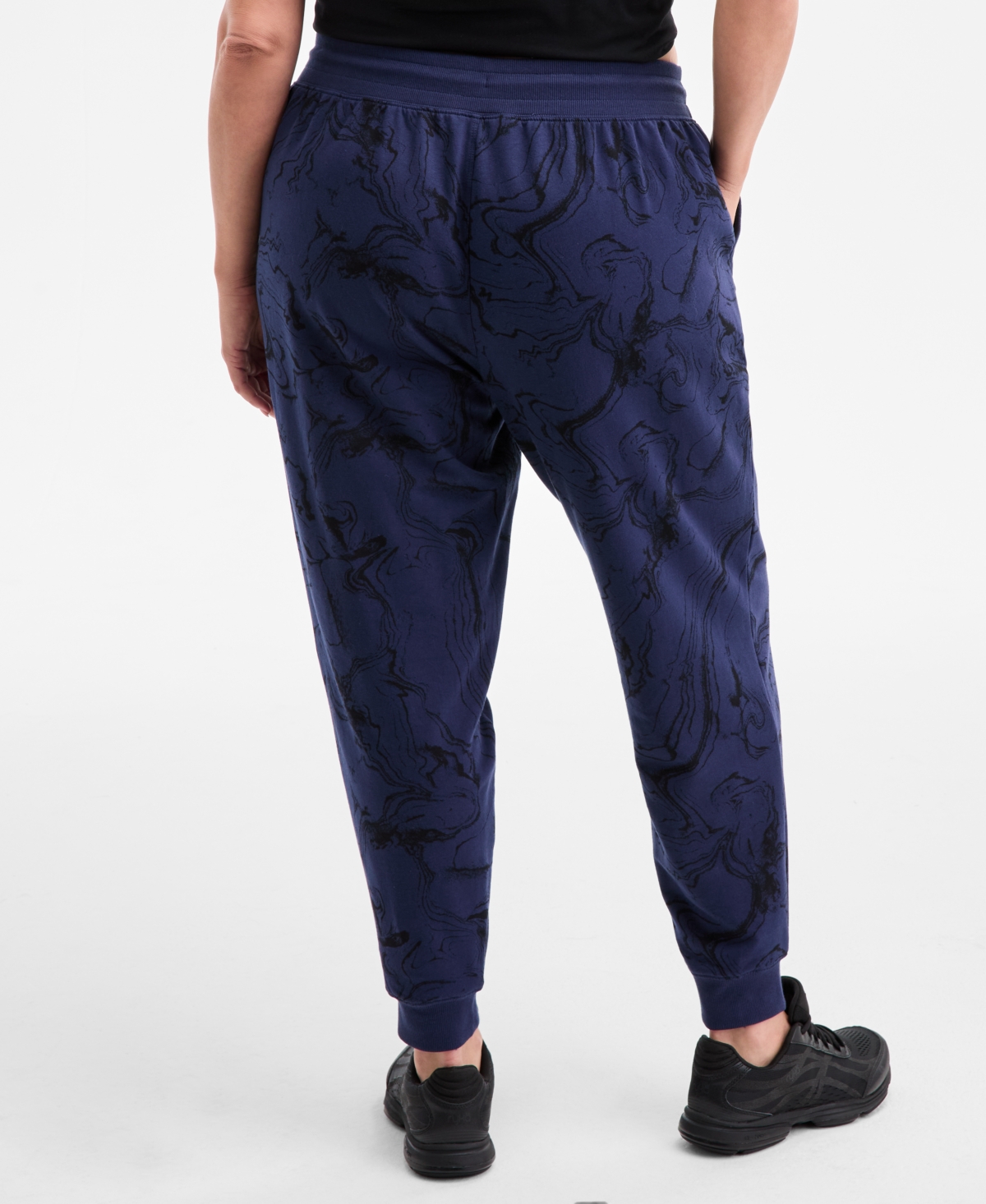 Id Ideology Plus Size Relaxed High-rise Marble Fleece Joggers, Macy's Exclusive In Black