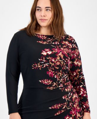 Plus Size Printed Long-Sleeve Sheath Dress
