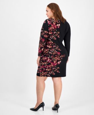 Plus Size Printed Long-Sleeve Sheath Dress