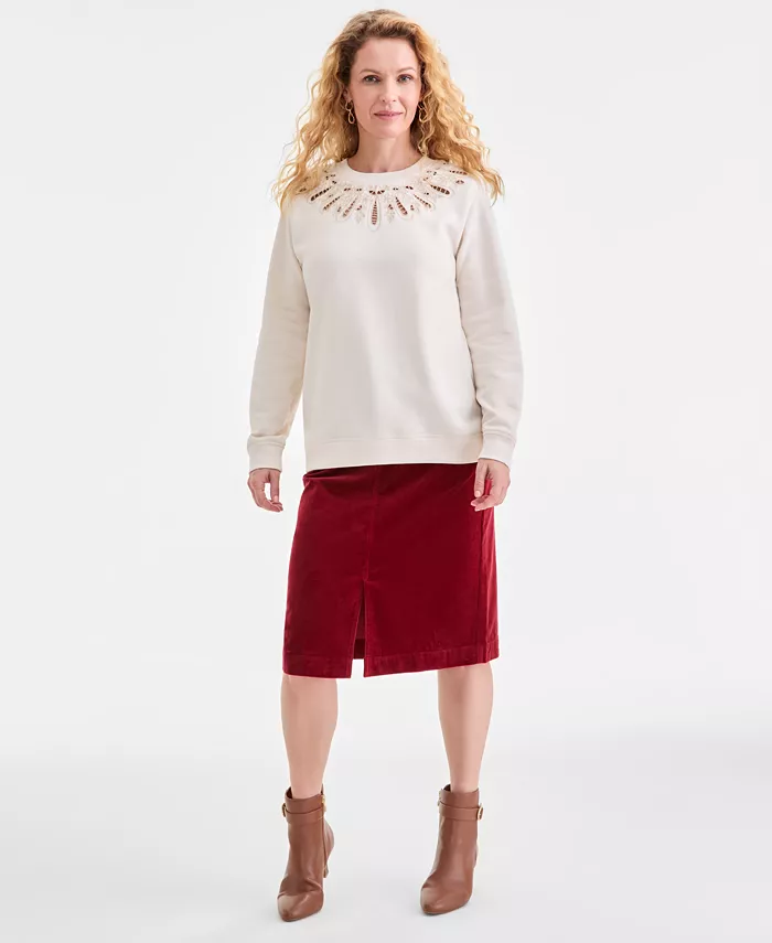 Women's Embroidery Crewneck Sweatshirt - thumbnail 5