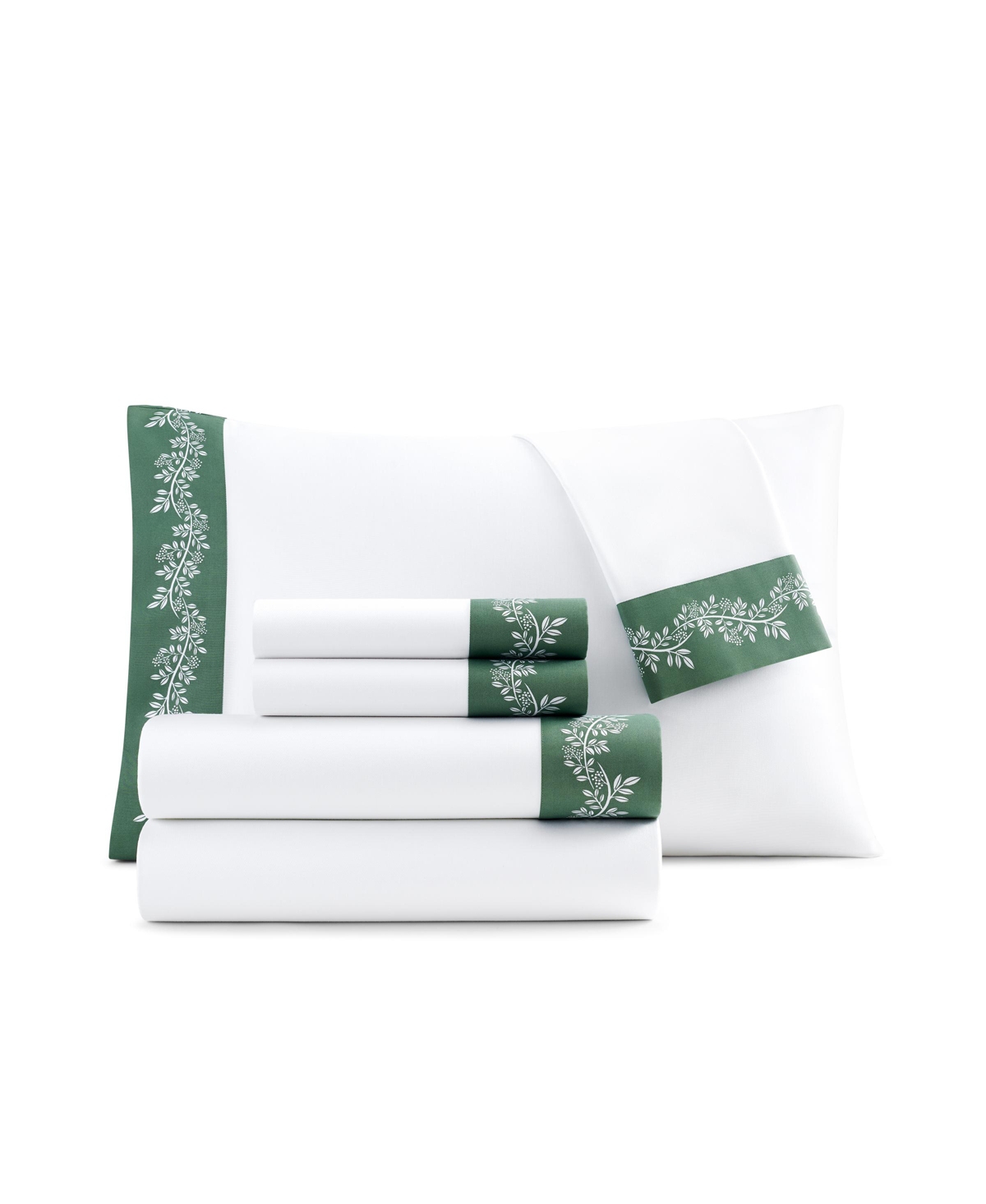 Fairfield Square Collection Brookline 1400 Thread Count 6 Pc. Sheet Set, Queen, Exclusively At Macy's In Green Hem