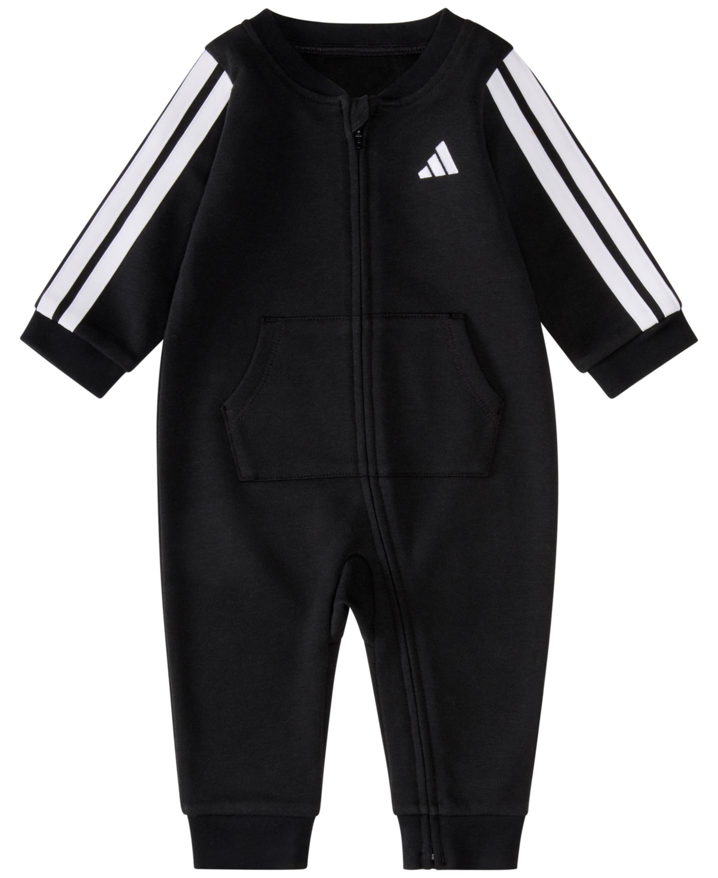 Детский комбинезон adidas из махры с круглым вырезом и длинным рукавом для малыша, цвет: Чёрный — фото 1
