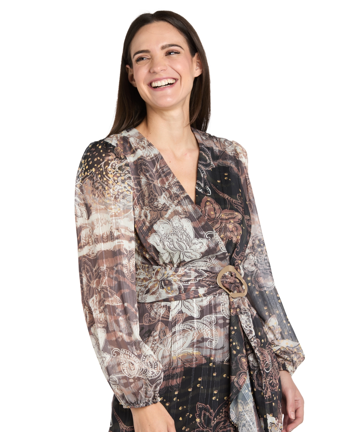 R & M Richards Women's Chiffon Surplice-neck Midi Dress In Gray