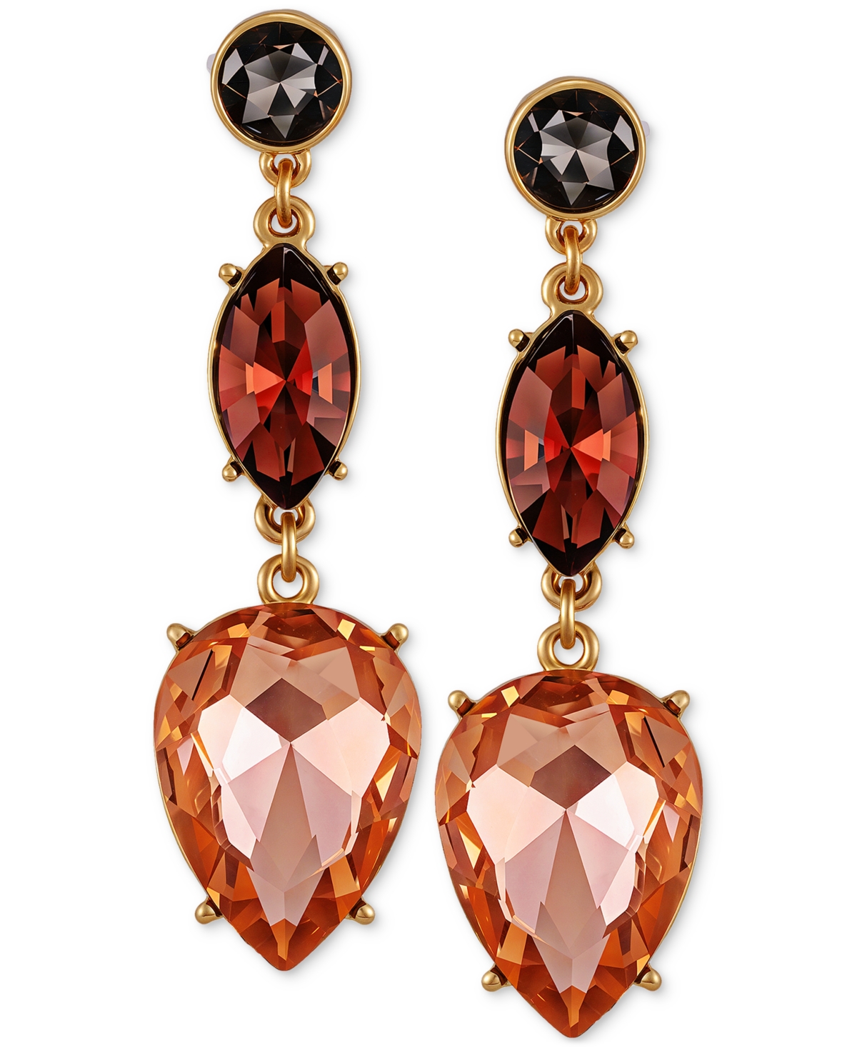 Guess Gold-tone Ombre Crystal Dangle Earrings In Gold