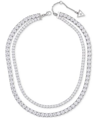 GUESS - Silver-Tone Double Crystal Necklace