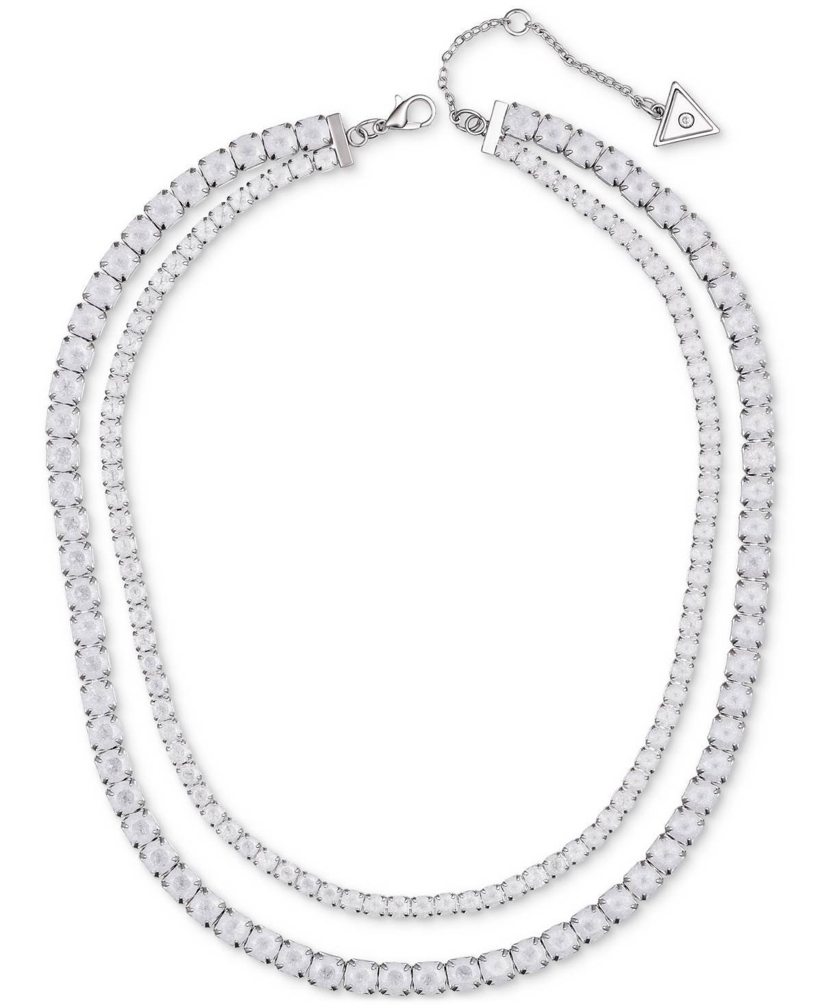 Guess Silver-tone Double Crystal Necklace In Silver