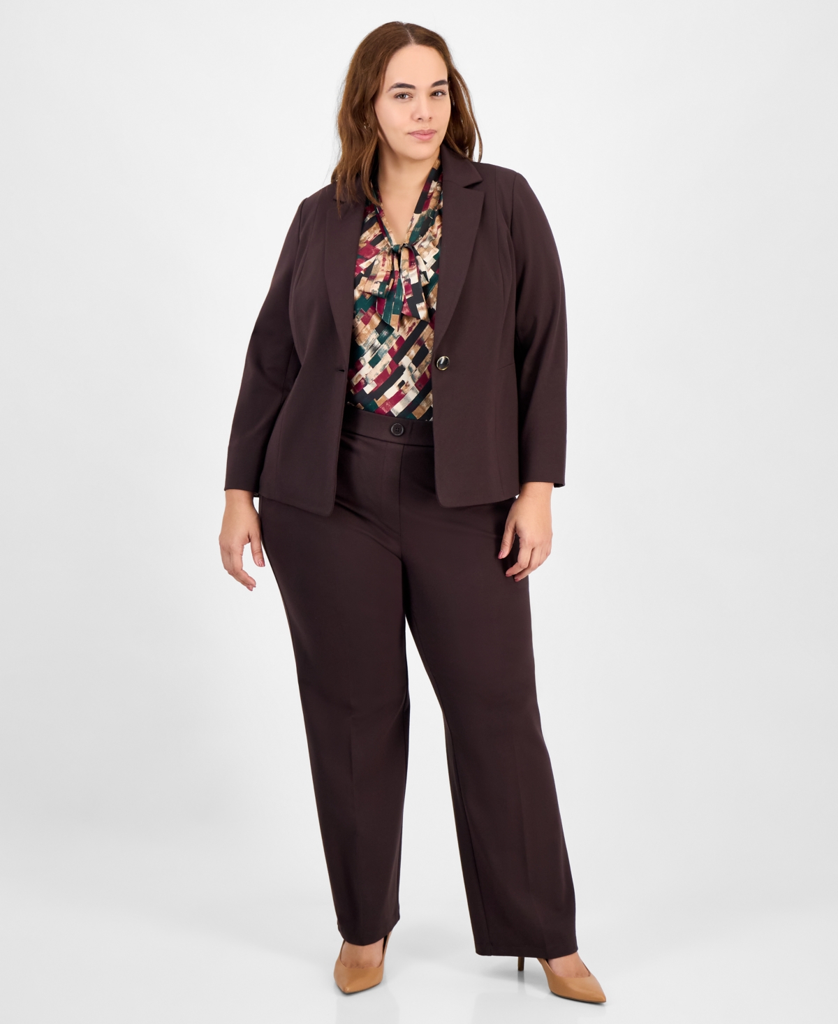 Kasper Plus Size Printed Tie-neck Sleeveless Top In Multi