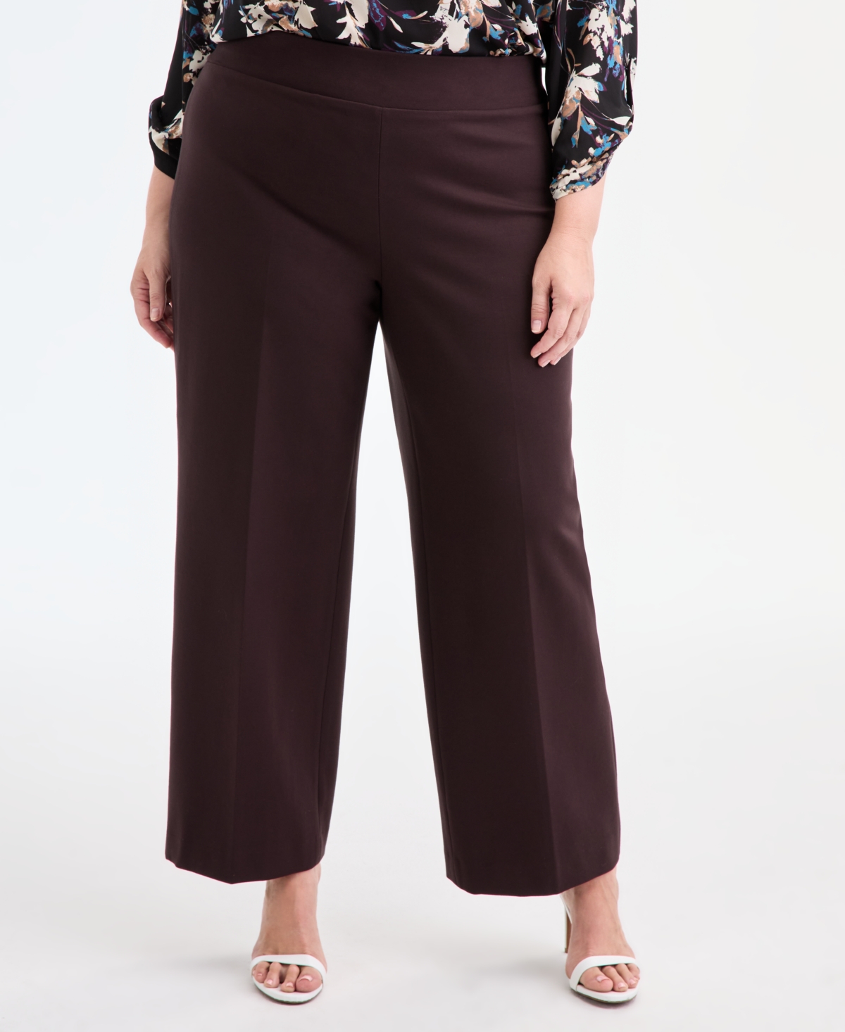 Anne Klein Plus Size Pull-on Wide-leg Pants In Brown