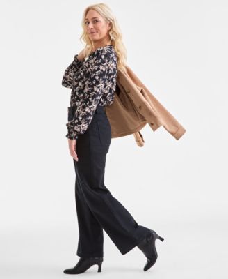 Women's Mid-Rise Twill Wide-Leg Pants