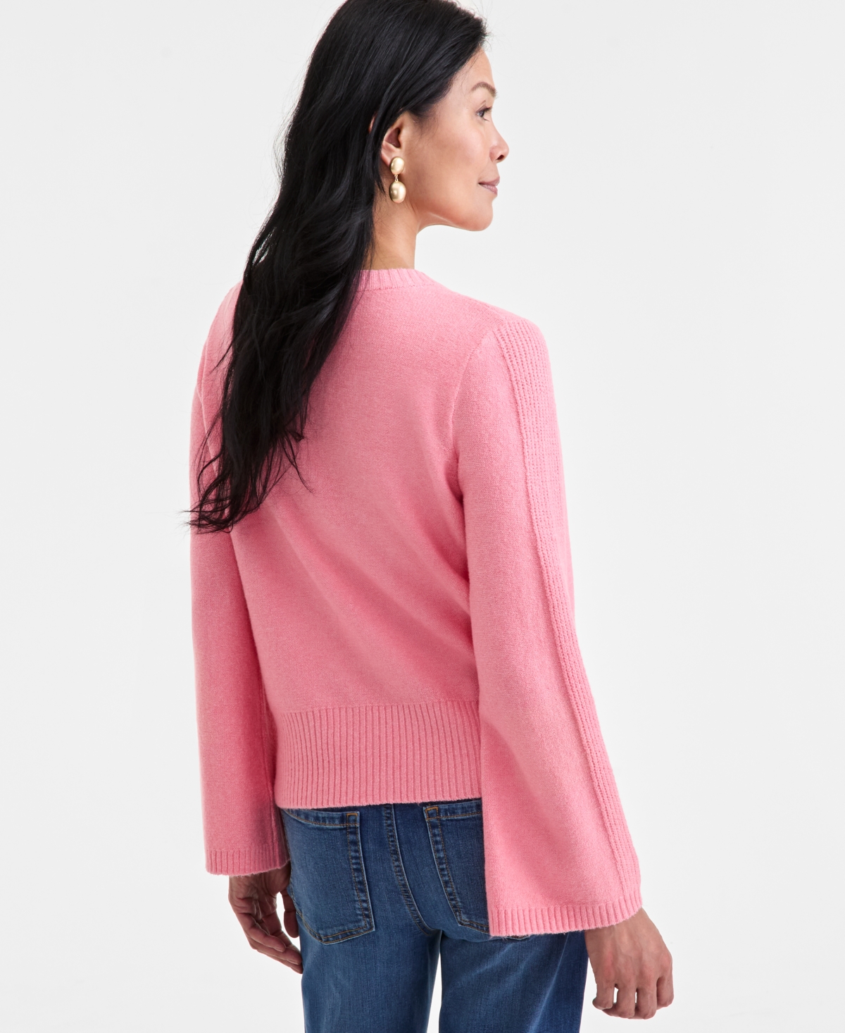 Style & Co Women's Bell-sleeve Boucle Ribbed Sweater, Macy's Exclusive In Pink