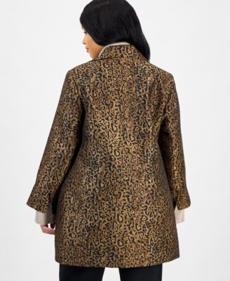 Plus Size Leopard Jacquard Open-Front Jacket