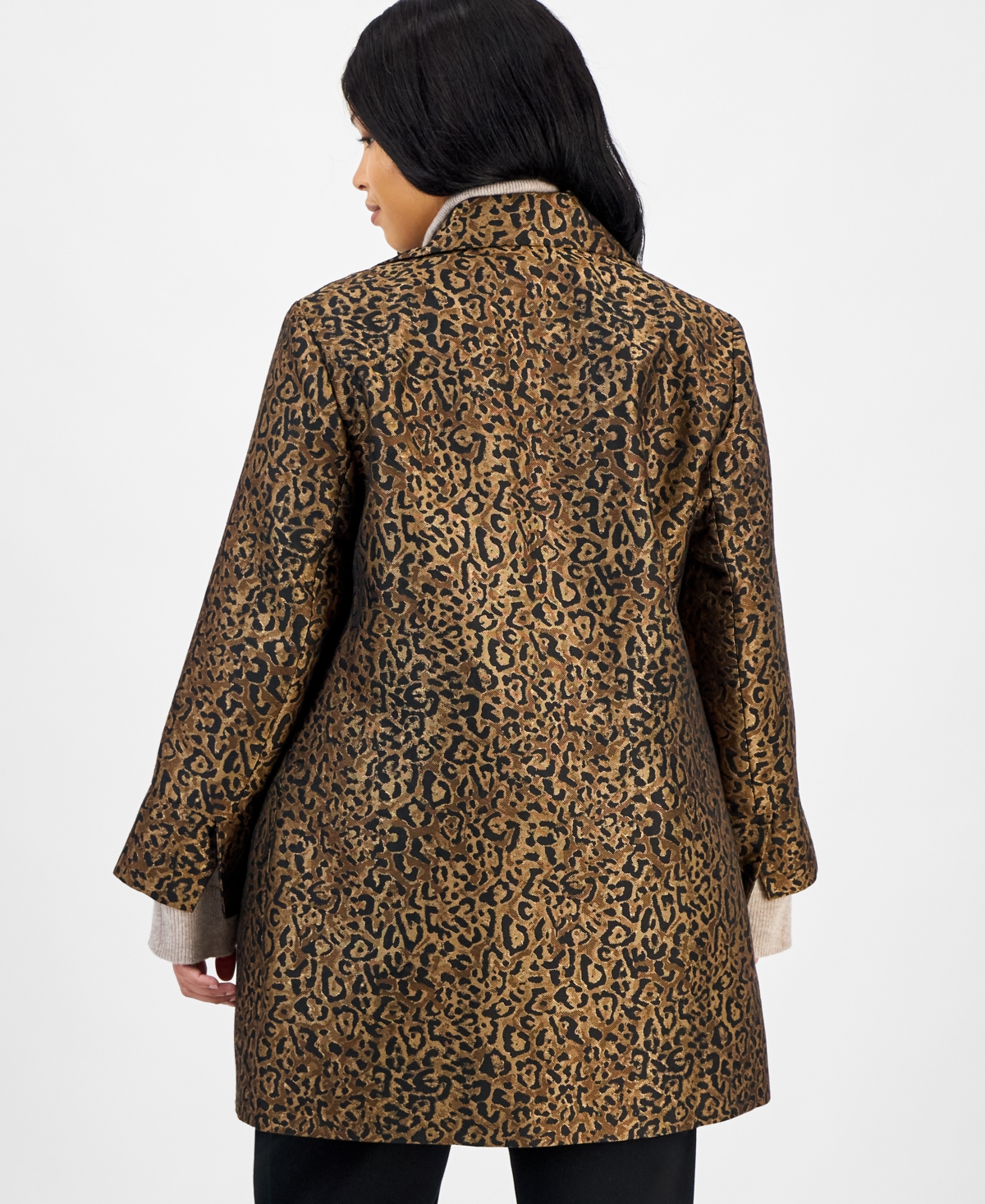 Kasper Plus Size Leopard Jacquard Open-front Jacket In Animal Print