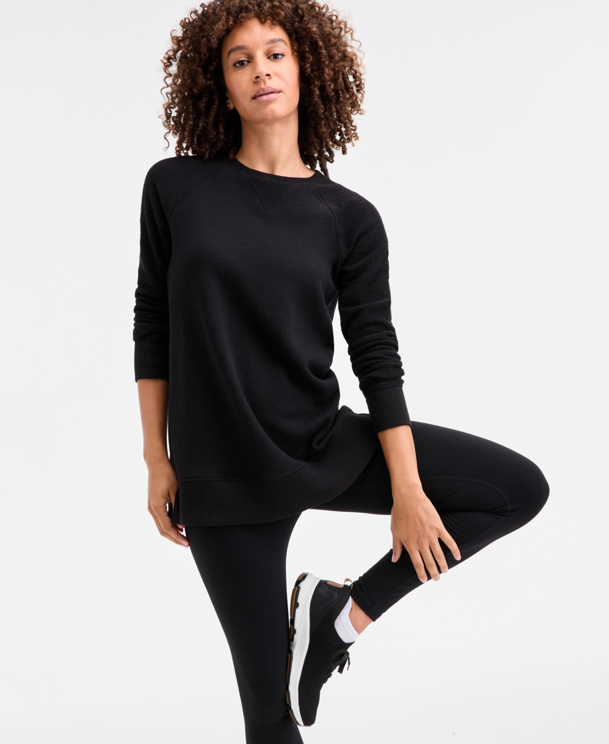 Id Ideology Women's Relaxed French Terry Crewneck Tunic, Macy's Exclusive In Black