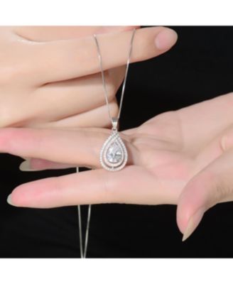 Cubic Zirconia Sterling Silver White Gold Plated Pear Shape Pendant