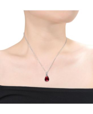 Sterling Silver Colored Cubic Zirconia Pear Shape Solitaire Necklace