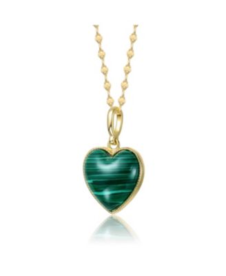 Gorgeous Sterling Silver 14K Gold Plated Green Heart Stone Pendant