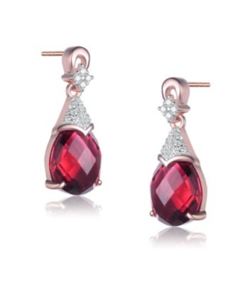 Sterling Silver 18K Rose Gold Plated with Colored Cubic Zirconia Drop Earring