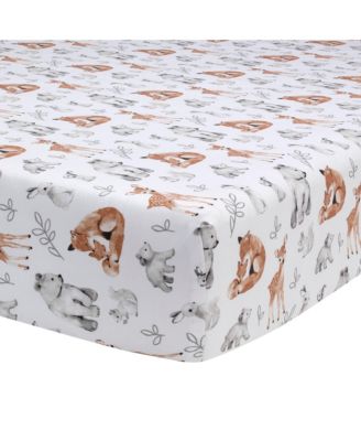 Baby Painted Forest Gray/Beige Woodland Animals 4-Piece Nursery Crib Bedding Set