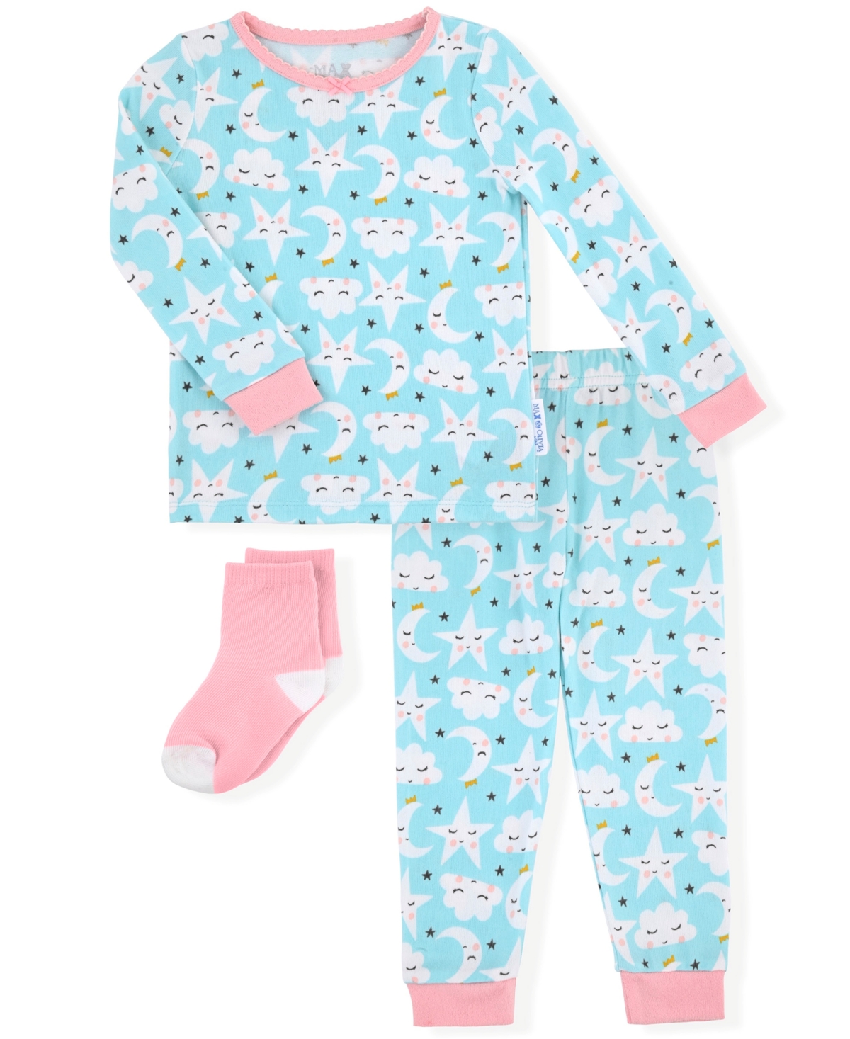 Max & Olivia Baby And Toddler Girls 2-piece Moon Stars Pajama With Socks Set In Blue