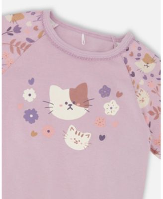 Toddler Girls Cotton Two-Piece Pajamas Lilac Cat Print - Toddler|Child