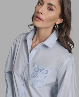 Women's Long Sleeve Button-Up Embroidered Top