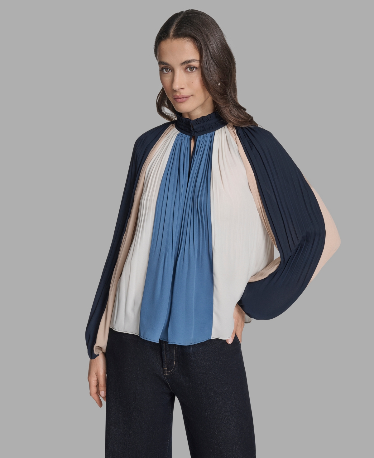 Bcbg Women's Long Sleeve Pleated Top In Blue