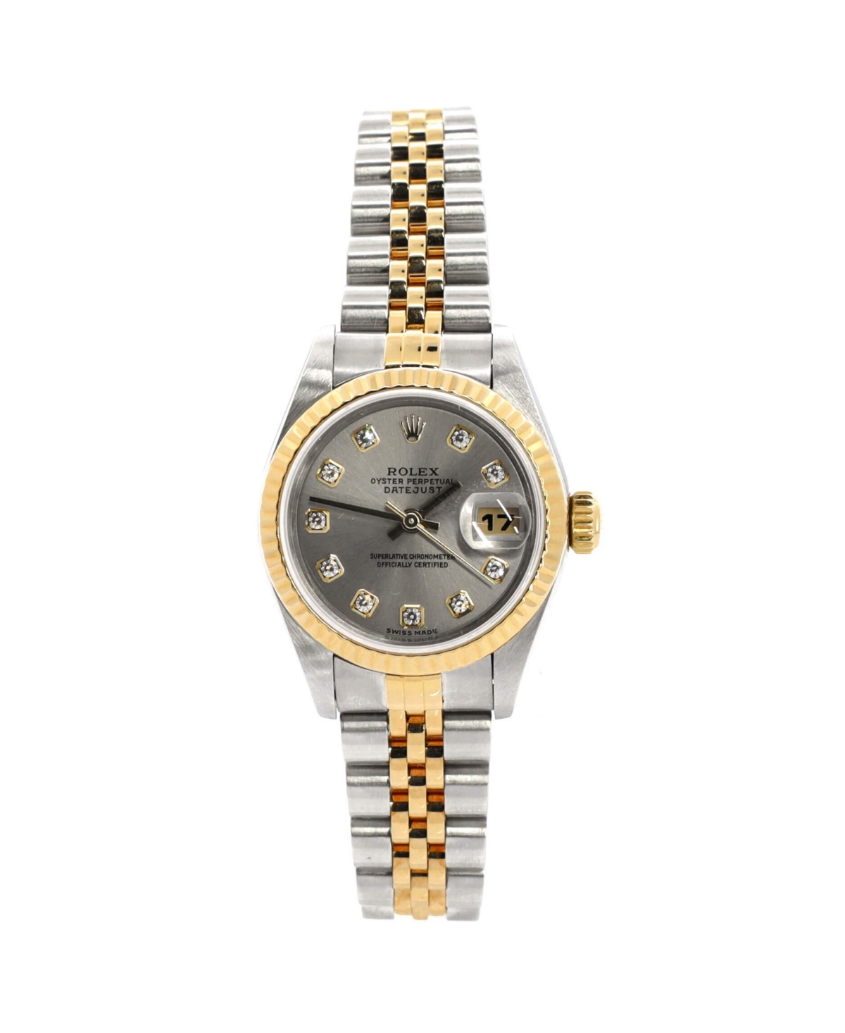 Oyster Perpetual Datejust Automatic Watch in Stainless Steel and Gold with Diamond Markers 26mm - Dial color: silver