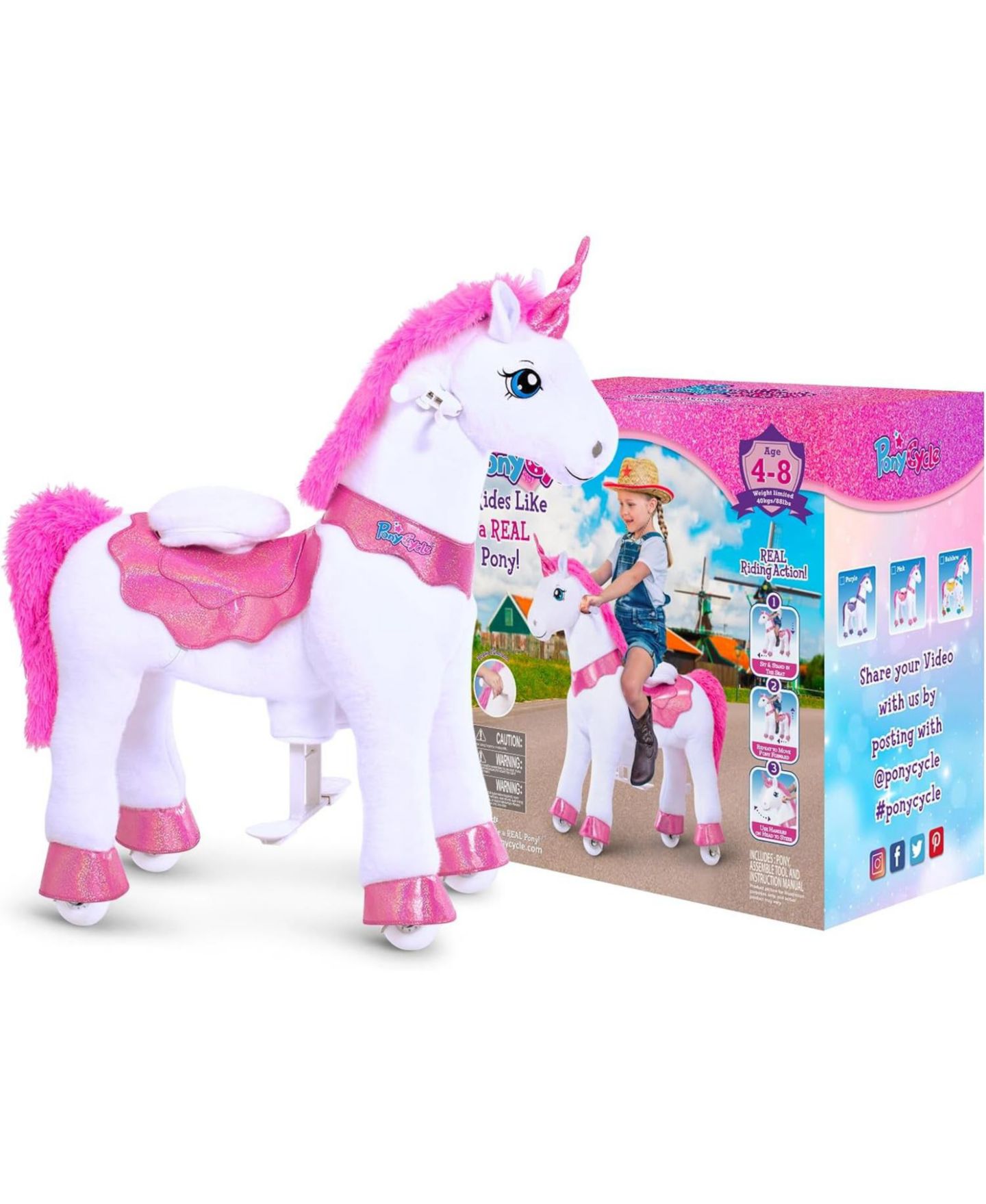 Детская игрушка PonyCycle Model E Unicorn Ride-On, Ages 4-7, цвет: Розовый — фото 4