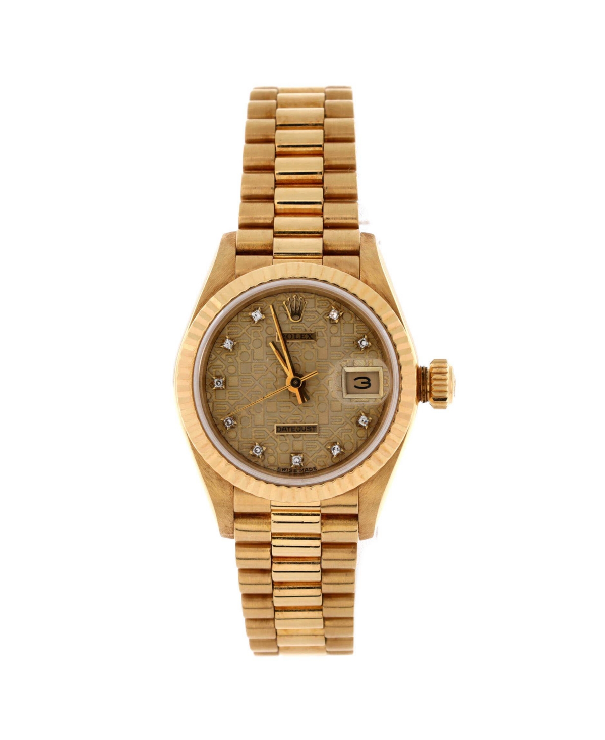 Oyster Perpetual President Datejust Automatic Watch in Gold with Diamond Markers 26mm - Dial color: gold