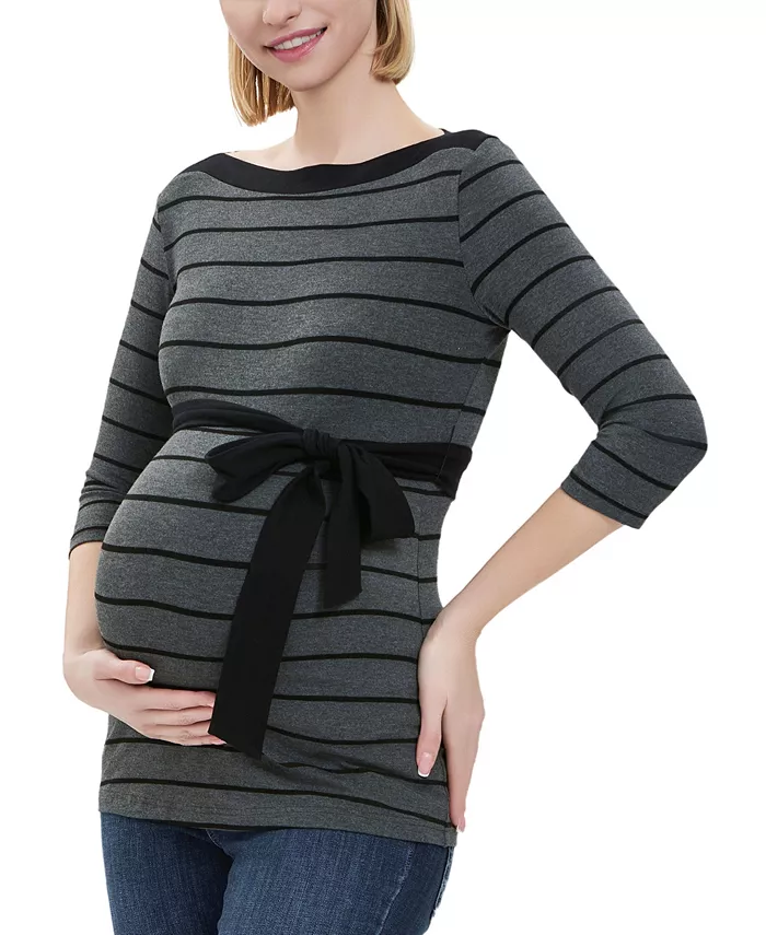 Maternity Striped Boat Neck Top - thumbnail 2