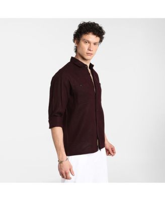 Men's Burgundy Red Solid Utility Shirt