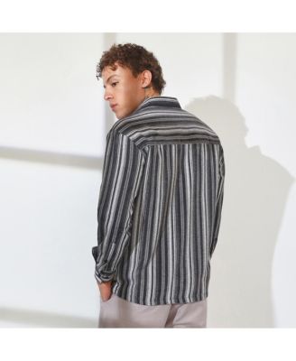Men's Charcoal Grey Multitrack Striped Oversized Shirt