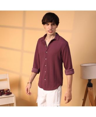 Men's Burgundy Red Rope-Textured Shirt