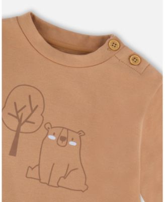 Baby Boy Cotton Pant and Top Set Beige Tree Print - Baby