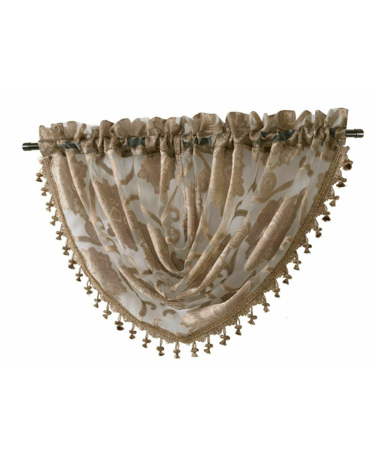 Custom Scroll Sheer Voile Waterfall Window Curtain Valances - 57 in. W x 37 in. L - Lime green