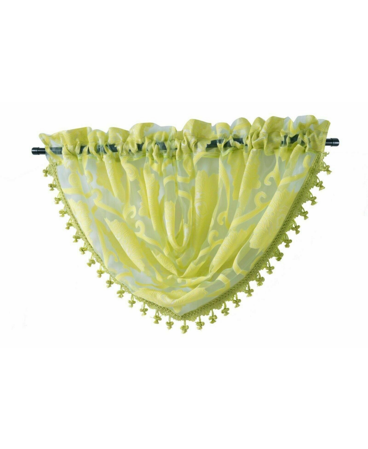 Custom Scroll Sheer Voile Waterfall Window Curtain Valances - 57 in. W x 37 in. L - Lime green