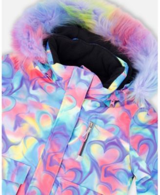 Girl Two-Piece Play Snowsuit Black with Multicolor Print Jacket - Child