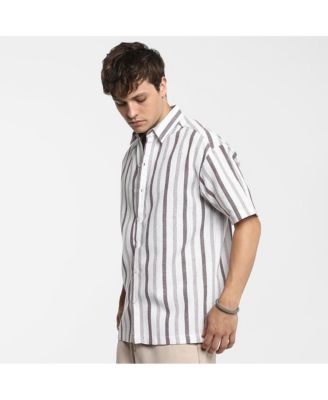 Men's Ivory White & Burgundy Red Pencil-Striped Shirt