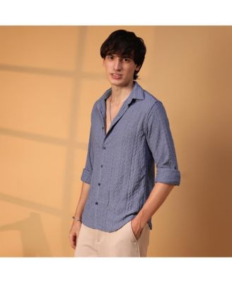 Men's Stone Blue Aztec-Textured Shirt