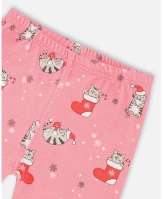 Girl Cotton Two-Piece Pajamas Pink Cat Print - Child
